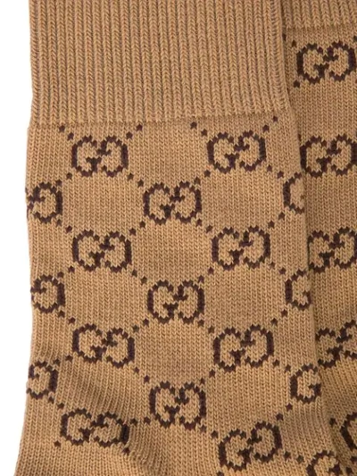Shop Gucci Gg Cotton Socks With Web In Camel