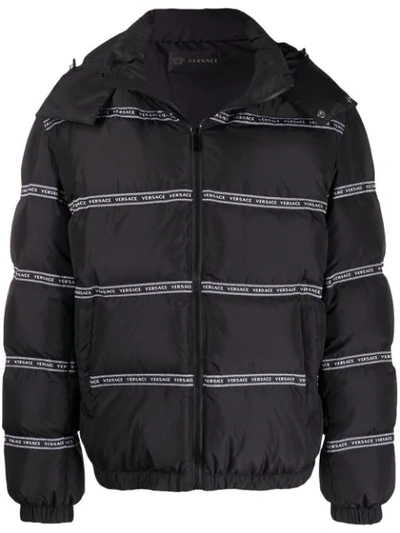 Shop Versace Logo Stripes Padded Jacket In A008