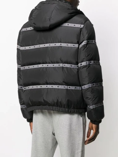Shop Versace Logo Stripes Padded Jacket In A008