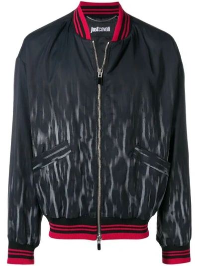 Shop Just Cavalli Faded Leopard Bomber Jacket In Blue