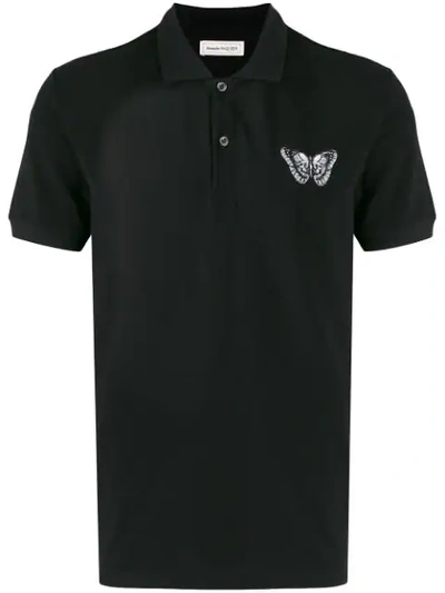 Shop Alexander Mcqueen Embroidered Butterfly Polo Shirt In Black