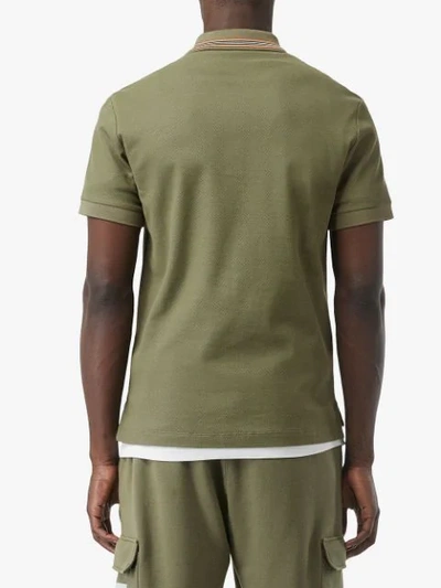 Shop Burberry Icon Stripe Detail Cotton Piqué Polo Shirt In Green