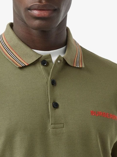 BURBERRY ICON STRIPE DETAIL COTTON PIQUÉ POLO SHIRT - 绿色