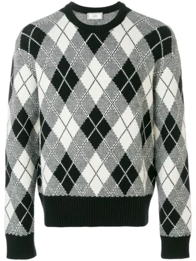 Shop Ami Alexandre Mattiussi Argyle Jacquard Crew Neck Sweater In Black