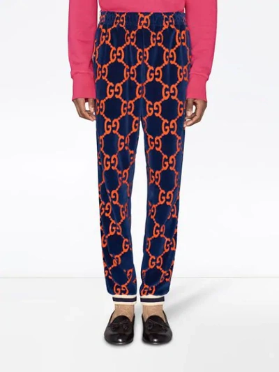 Shop Gucci Gg Chenille Jogging Pants In Blue