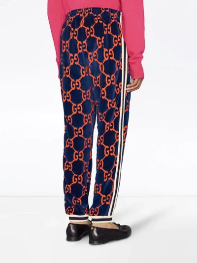 Shop Gucci Gg Chenille Jogging Pants In Blue