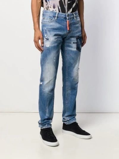 Shop Dsquared2 Distressed Low-rise Jeans In Blue