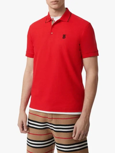 BURBERRY ICON STRIPE PLACKET COTTON PIQUÉ POLO SHIRT - 红色