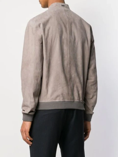 Shop Herno Goat Skin Bomber Jacket In Grey