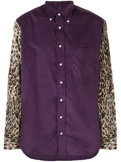 Shop Gitman Vintage Leopard Sleeve Shirt In Purple