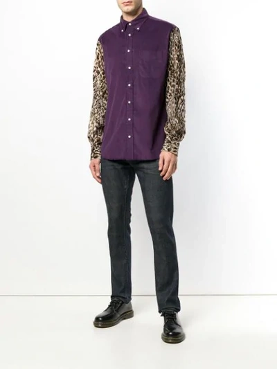 Shop Gitman Vintage Leopard Sleeve Shirt In Purple