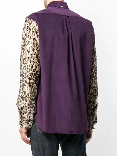 Shop Gitman Vintage Leopard Sleeve Shirt In Purple