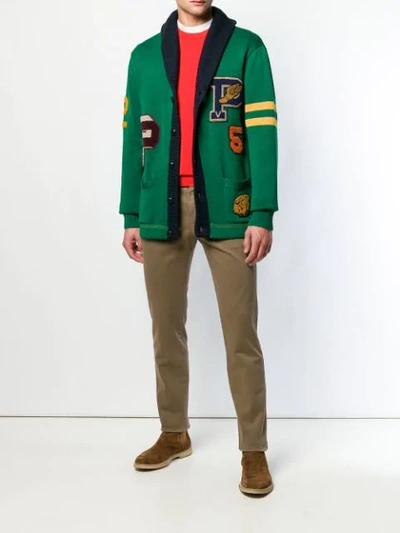 Shop Polo Ralph Lauren Letterman Cardigan In 001 Green