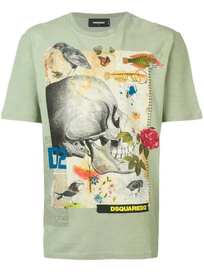 Shop Dsquared2 Skull Illustration Print T-shirt In Green