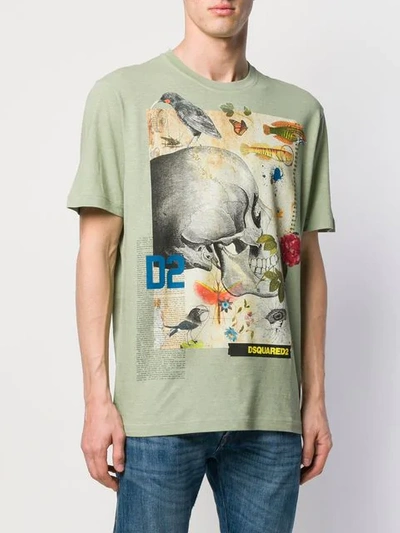 Shop Dsquared2 Skull Illustration Print T-shirt In Green