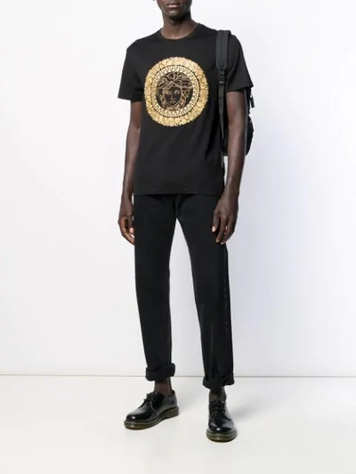 Shop Versace Embroidered Medusa T-shirt In Black