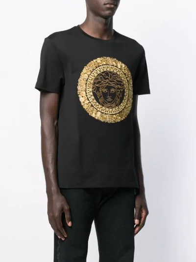 Shop Versace Embroidered Medusa T-shirt In Black