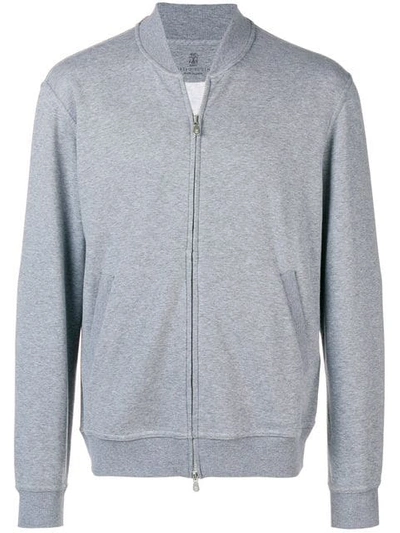 Shop Brunello Cucinelli Jersey Bomber Jacket In Grey
