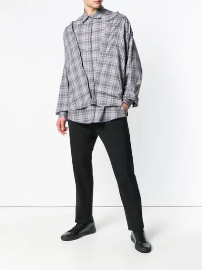 Shop Moohong 'second Skin' Checked Shirt In Grey