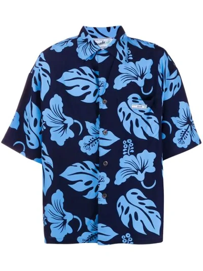 Shop Prada Floral Printed Shirt In Blue