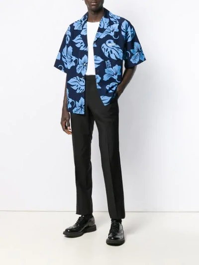 Shop Prada Floral Printed Shirt In Blue