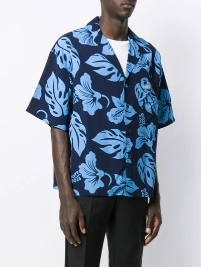 Shop Prada Floral Printed Shirt In Blue