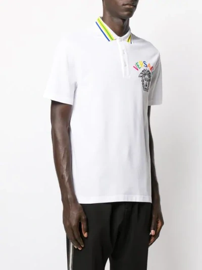 Shop Versace Embroidered Medusa Polo Shirt In White
