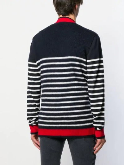 Shop Balmain Striped Cardigan In Blue