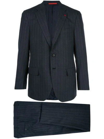 Shop Isaia Pinstripe Blazer Suit In Blue