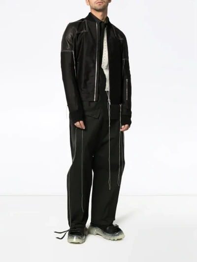 Shop Rick Owens Leather Embroidered Detail Bomber Jacket In Black