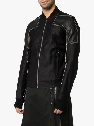 Shop Rick Owens Leather Embroidered Detail Bomber Jacket In Black