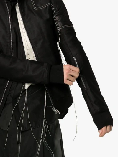 Shop Rick Owens Leather Embroidered Detail Bomber Jacket In Black
