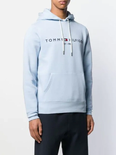 Shop Tommy Hilfiger Embroidered Logo Hoodie In Blue