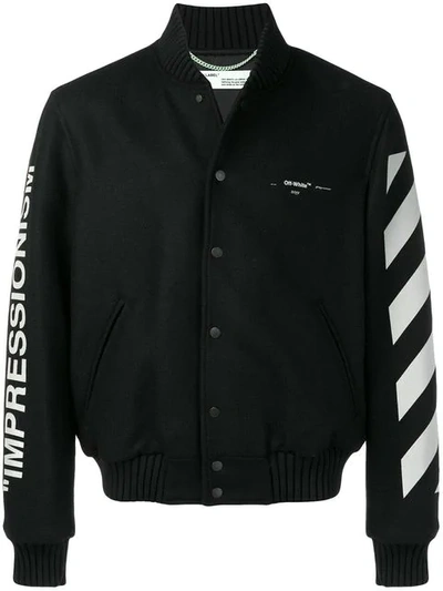 Shop Off-white Diagonal Stripe Varsity Jacket In Black Green
