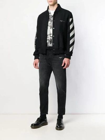 Shop Off-white Diagonal Stripe Varsity Jacket In Black Green