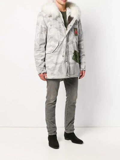 Shop Mr & Mrs Italy Camouflage Trimmed Hood Parka In White