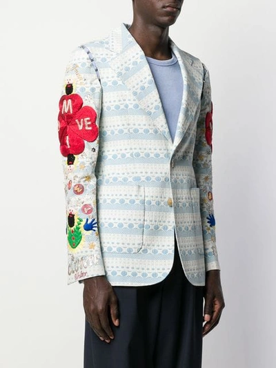 Pre-owned Walter Van Beirendonck 2008 Sexclown Embroidered Jacquard Blazer In Blue