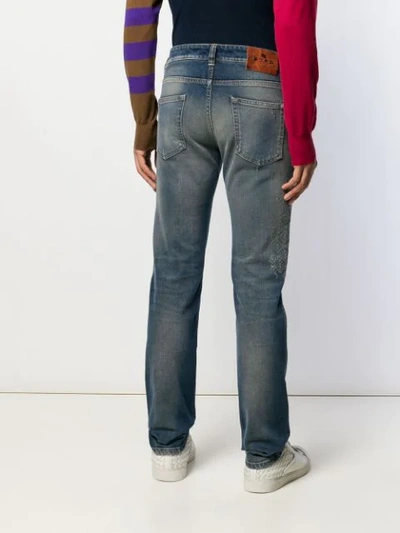 Shop Etro Embroidered Panel Straight Jeans In Blue