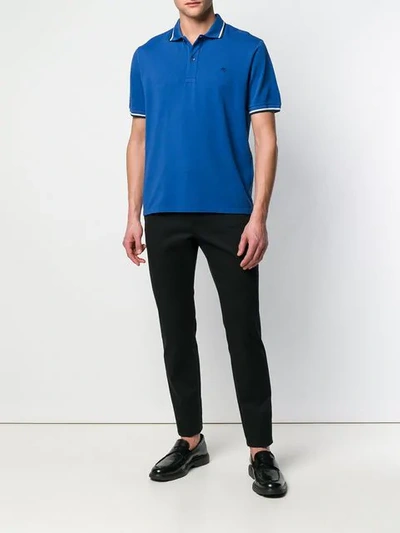 Shop Etro Striped Trim Polo Shirt In Blue
