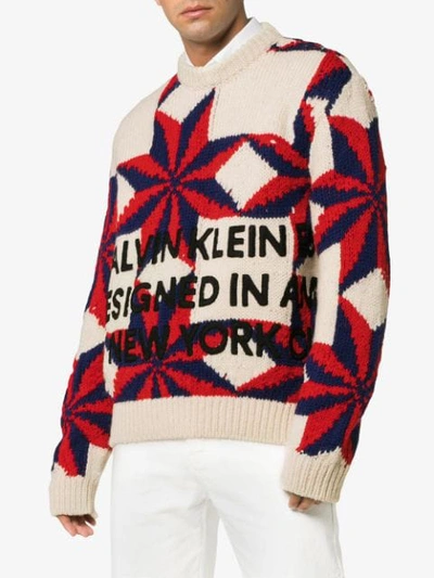Shop Calvin Klein 205w39nyc Star And Logo Wool Knit Sweater In White