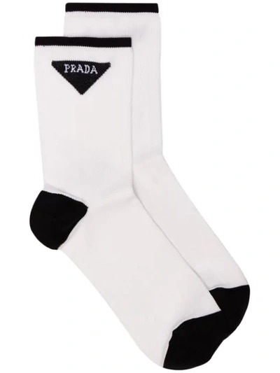 Shop Prada Basic Logo Socks In F0009 Bianco