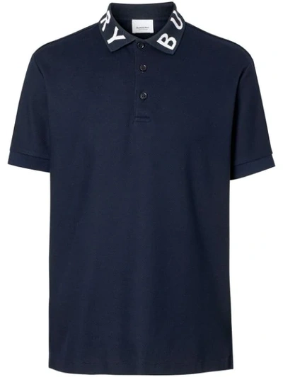 Shop Burberry Logo Intarsia Cotton Piqué Polo Shirt In Navy
