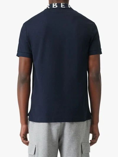 Shop Burberry Logo Intarsia Cotton Piqué Polo Shirt In Navy