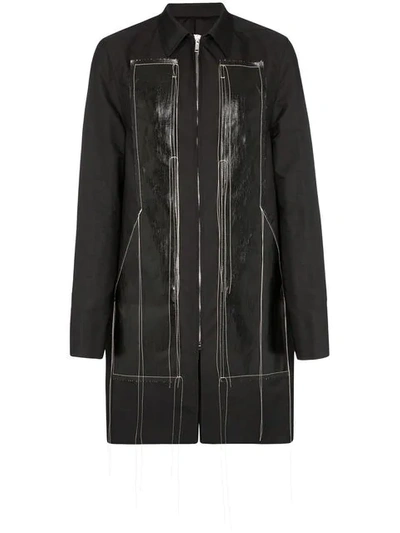 Shop Rick Owens Thread Detail Panelled Coat In Black