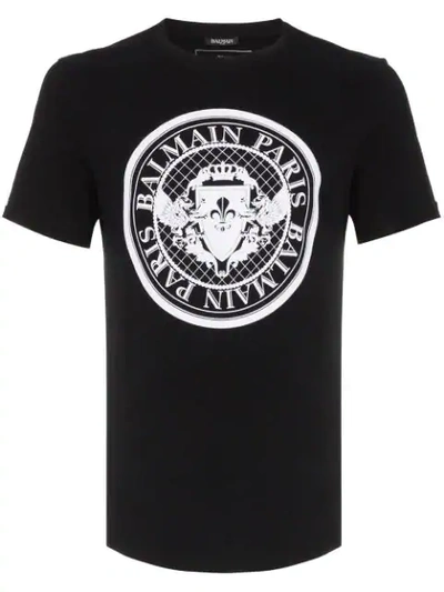 Shop Balmain Medallion Logo Print T-shirt In Black