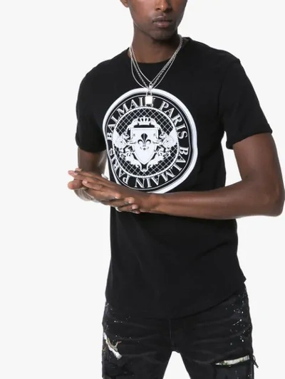 Shop Balmain Medallion Logo Print T-shirt In Black