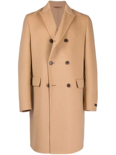 Shop Prada Double-breasted Midi Coat In Neutrals