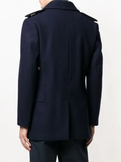 Shop Kent & Curwen Double Breasted Midi Coat In Blue