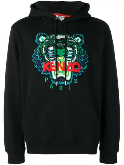 Kenzo Signature Tiger Hoodie In Black