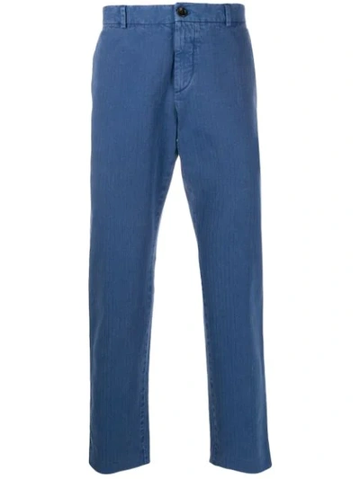 Shop Gucci Rear Embroidered Straight-leg Trousers In Blue